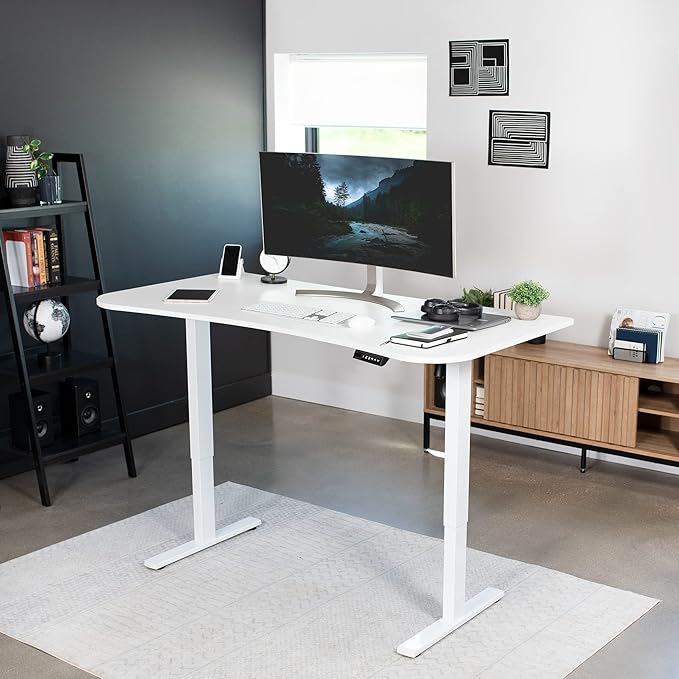 VIVO Electric 63 x 32 in Standing Desk, Memory Height Adjustment, 1B Series, White Top White Frame, DESK-KIT-1W1W