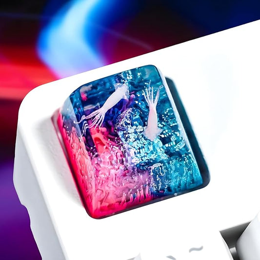Squid Artisan Keycap Pink Blue Coral Reef R1 SA Profile Custom Sea Creatures Keycaps 1U ESC Handmade Gaming Ocean Resin Key Cap Cherry MX Switch Compatible Mechanical Keyboard Squid Lover Gift