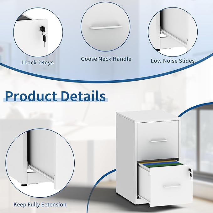 2-Drawer Locking Vertical File Cabinet, Metal Storage Cabinet for Office/Home – Secure Vertical Filing for Letter/Legal/A4/F4 Documents, Easy to Assemble Steel Cabinet