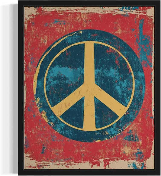 Peace Sign Pop Art Poster Print, Vintage Retro Wall Art Decor Paintings Classic Artwork for Bedroom Living Room Decorations. 43 (Peace Sign, 24 x 36 inches, Black Frame)