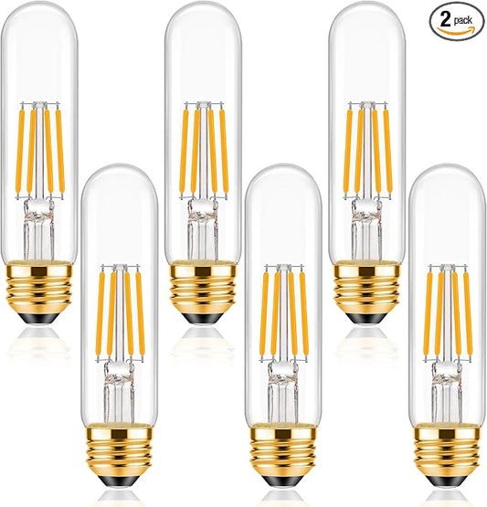 ToBeGreat T30 Light Bulbs 4 Watt Equivalent 40W Bulb E26 Tubular Bulbs T10 LED Bulb Warm White 2700K,Desk Lamp,Bedbroom Bathroom Dimmable,Chandelier (Clear, 5 in (6pack))