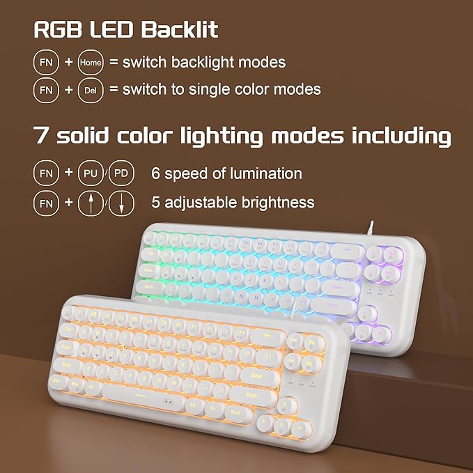 MageGee Typewriter Style 60 Percent Keyboard, Life Waterproof Gaming Keyboard with RGB Backlit Small Compact Portable 60% Keyboards (Milky White)