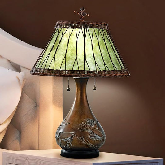 Urban Ambiance Luxury Tiffany Table Lamp, Large Size: 25''H x 17.5''W, with Mediterranean Style Elements, Leathered Sienna Finish, UQL7027 from The Devon Collection