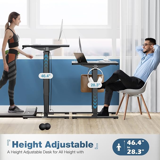 Sweetcrispy Electric Standing Desk Adjustable Height, 48x24 Inch Sit Stand Up Home Office Desks Computer Workstation PC Work Table with 3 Memory Preset Splice Wood Board Metal Frame, Black
