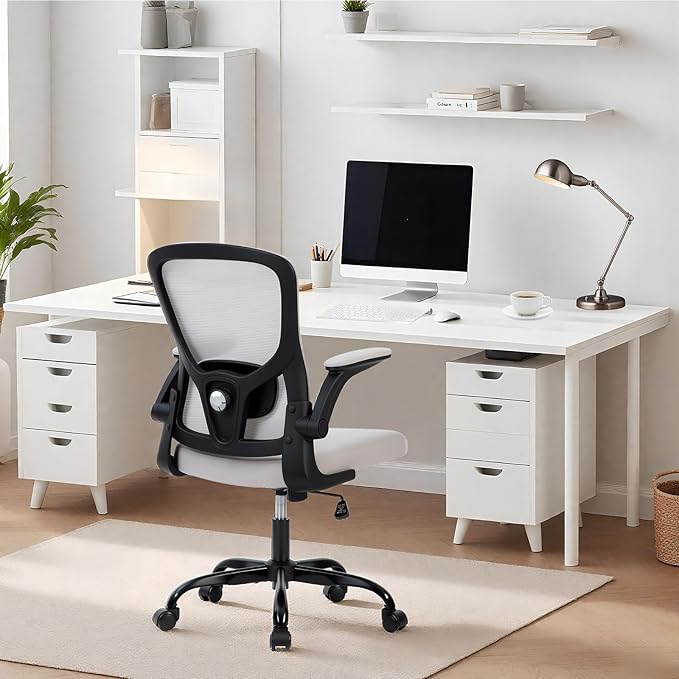 Office Chair – Ergonomic Desk Chair, Adjustable Lumbar Support, Flip-Up Armrests, Mesh Computer Desk Chair, Swivel Rolling Executive Gaming Chair for Home & Office (Gray)
