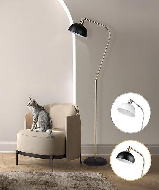 HarvestLand Halo Brass Floor Reading Lamp – Adjustable Pharmacy Floor Lamp with Solid Base, Reading Lamps Floor Standing, Black Floor Lamp for Living Room or Over Chair Use, Bedroom, Antique Décor