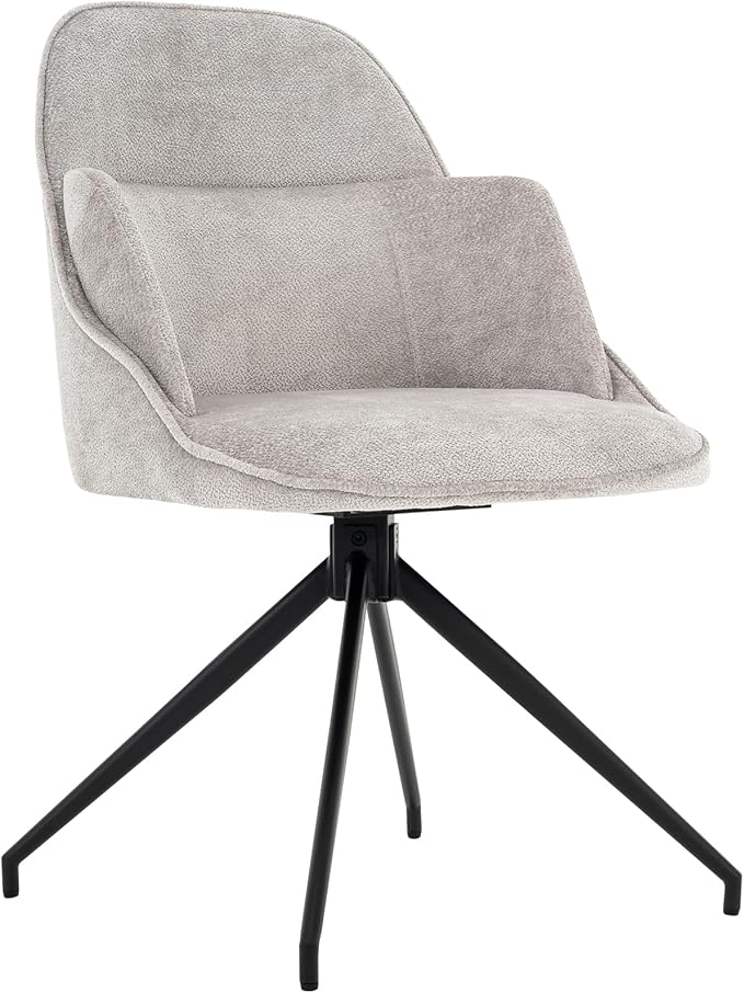 Mid-Century Modern Swivel Accent Chair, Upholstered Armless Desk Chair, No-Wheel Vanity Chair with Metal Legs Home Office & Bedroom (Light Grey)