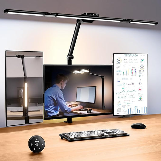 Quntis 32.5" Architect Desk Lamps for Office Home Dorm - Eye Care 3 Light Bar 1100LM Bright, Ambient Backlight, Radar Sensor, Remote Control, 2H Timer, Workbench Drafting Reading Video Conference Task