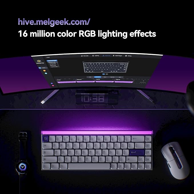 MelGeek MADE68 Air Wired Keyboard, Hall Effect Magnetic Switch Low-Profile Gaming Keyboard, 65% Compact Rapid Trigger, Hot-Swappable, RGB Snap Tap & Adjustable Actuation, Online HIVE Custom (Purple)