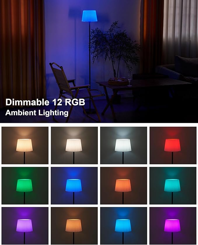 UMEXUS Cordless Rechargeable Floor Lamp for Bedroom, 57" Battery Operated Dimmable Floor Lamp, Small Corner Standing Light with Remote & Timer Portable Bedside Outdoor Patio Kids Room Ambient Lighting