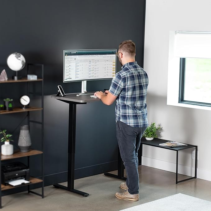VIVO Electric 43 x 24 in Standing Desk, Memory Height Adjustment, 1B Series, One-Piece Dark Gray Top, Black Frame, DESK-KIT-1B4G