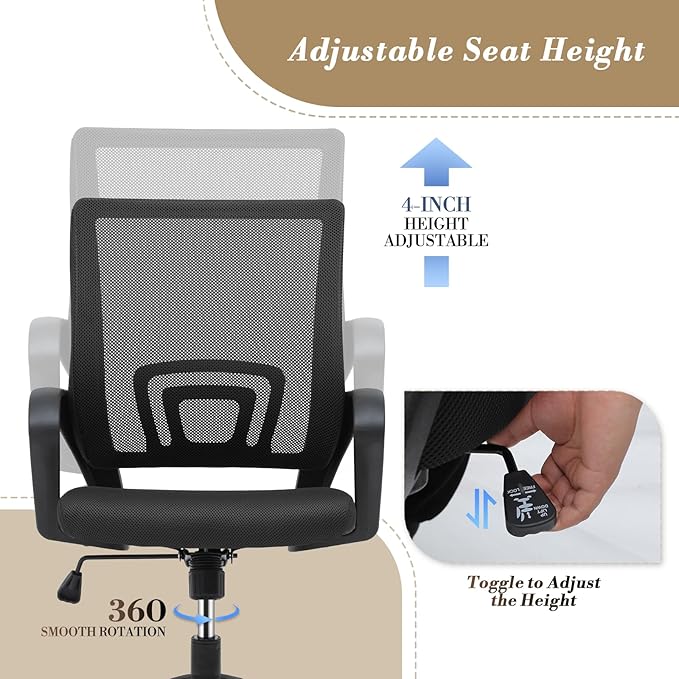 Athena Collection Computer Office Chair Set of 2, Ergonomic Desk Chair with Rolling Wheels, Mesh Back Support and Height Adjustable, Small and Comfy for Home Office, Study, Black