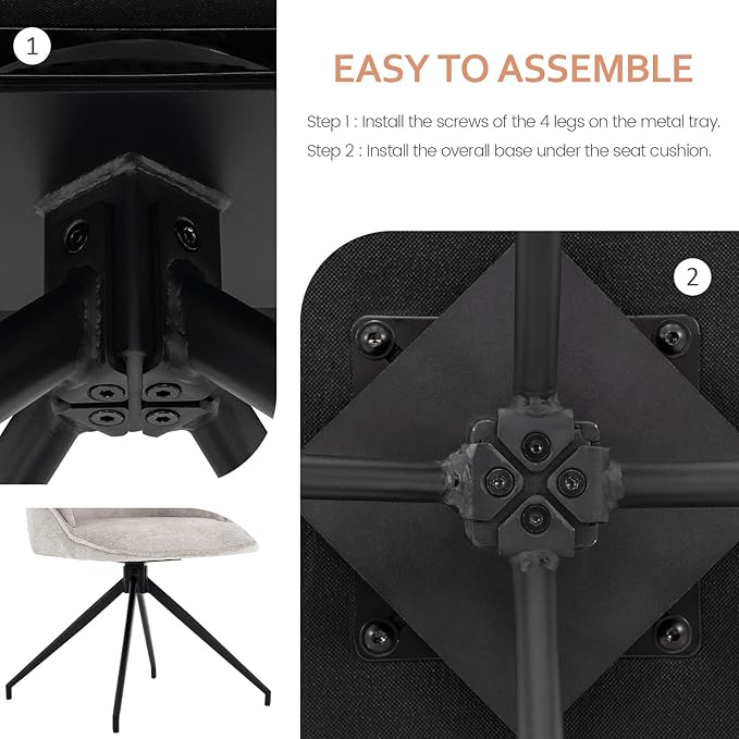 Mid-Century Modern Swivel Accent Chair, Upholstered Armless Desk Chair, No-Wheel Vanity Chair with Metal Legs Home Office & Bedroom (Light Grey)