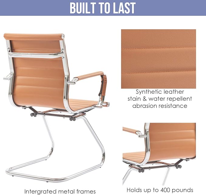 Wahson Office Guest Chairs Set of 10, Leather Reception Chairs, Mid Back Waiting Room Chair, Conference Chairs with Sled Base, Desk Chair No Wheels for Meeting/Lobby/Restroom, Terracotta