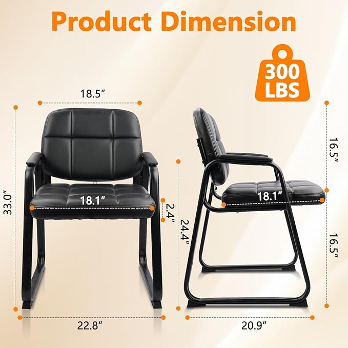 CLATINA Waiting Room Chairs No Wheels Set of 8, Stationary Leather Office Reception Guest Chair with Padded Arms and Sled Base for Elderly Desk Conference Room Lobby Table Side Salon