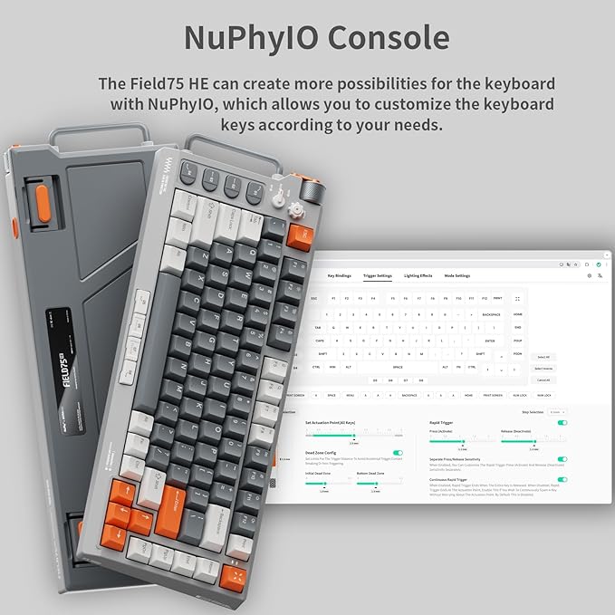 nuphy Field75 HE Magnetic Switch Gaming Keyboard,83 Keys Wired Keyboard,One Knob Volume Control, Hall Effect Sensors,Adjustable Actuation,8000 Hz Polling Rate,Rapid Trigger-Magnetic Jade Switch