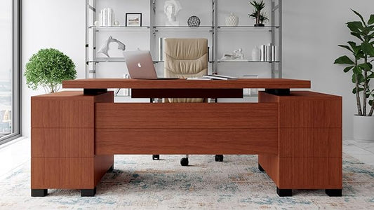 ZURI 79" Modern Ford Executive Desk with Filing Cabinets - Light Wood