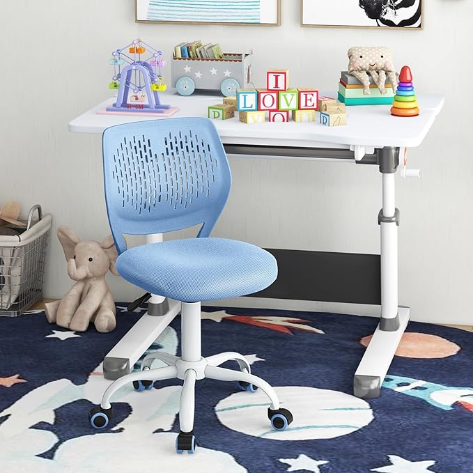POWERSTONE Small Desk Chair with Wheels Home Office Chair Mid Back Armless Computer Task Chair Adjustable Swivel Rolling Chair for Small Space Blue