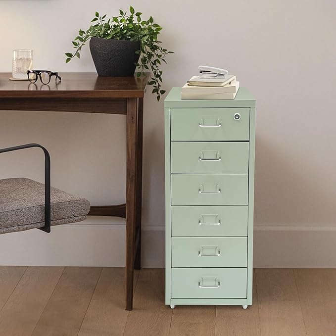 6 Drawers Rolling File Cabinet, Metal Filing Cabinets with Lock, 27 inch H Vertical Filing Organization Under Desk for Home Office, Heavy Duty Metal Storage Cabinet for A4/Letter/Legal Size File