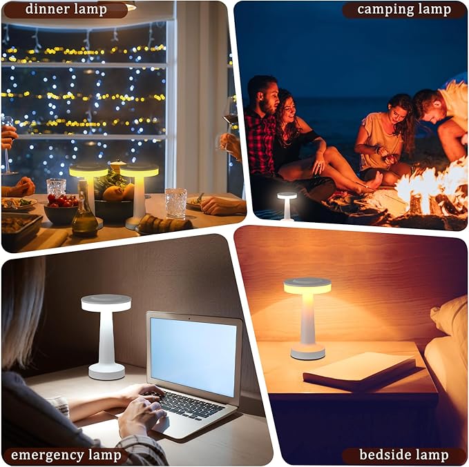 Riakrum Set of 2 LED Portable Cordless Table Lamp with Touch Sensor 3 Color Stepless Dimming Rechargeable Battery up to 15 Hours Cordless Table Light Wireless Lamp for Nursery(White,2 Pcs)