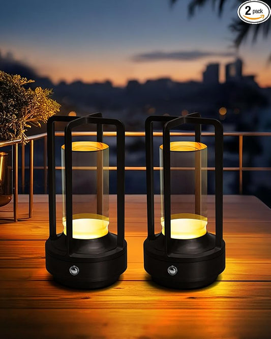 Set of 2 Cordless Table Lamps, LED Rechargeable Battery Operated Desk Lamps with 3 Color Stepless Dimmable, Small Light Portable for Outdoor Patio Bar Restaurants Bedroom Bedside (Black)