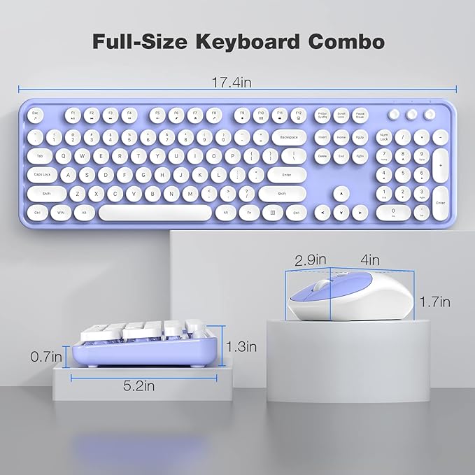 Wireless Keyboard and Mouse Combo - GEEZER Purple-White Full-Sized Colorful Keyboard 104 Keys - USB 2.4 G Receiver Plug and Play with Round Keycap Typewriter Keyboards, for Windows, PC, Laptop