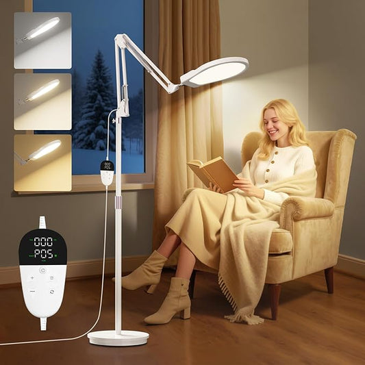 Light Therapy Lamp & Sun Lamp - 5 Adjustable Brightness,10000 Lux Shell Therapy Light Floor Lamp with Controllers/Timer for Living Room, Bedroom, Office