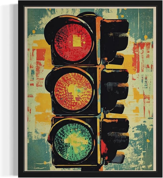 Traffic Light Pop Art Poster Print, Vintage Retro Wall Art Decor Paintings Classic Artwork for Bedroom Living Room Decorations. 43 (Traffic Light, 8 x 10 inches, Black Frame)