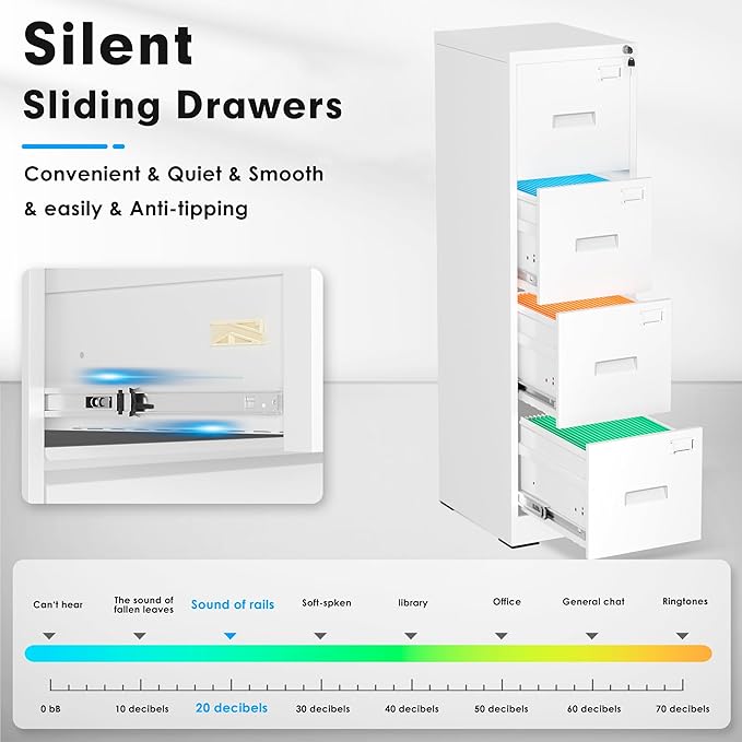 Greenvelly 18" D File Cabinet, 4 Drawer Vertical File Cabinet with Lock, Locking Filing Cabinet for Home Office, White Metal File Cabinet for Hanging Letter/Legal Folders, Easy Assemble