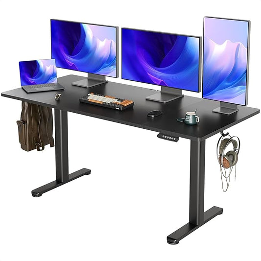 INNOVAR Electric Standing Desk, Adjustable Height Stand up Desks, 63 x 24 Inches Sit Stand up Desk for Home Office Computing, 3-Preset Memory Height Ergonomic Rising Desks, Black