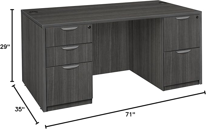 Regency Legacy 71 x 35 Inch Office Desk with Double Full Pedestal, Durable Ash Grey Laminate, Scratch-Resistant Surface, Spacious Workspace for Home, Professional, and Executive Offices