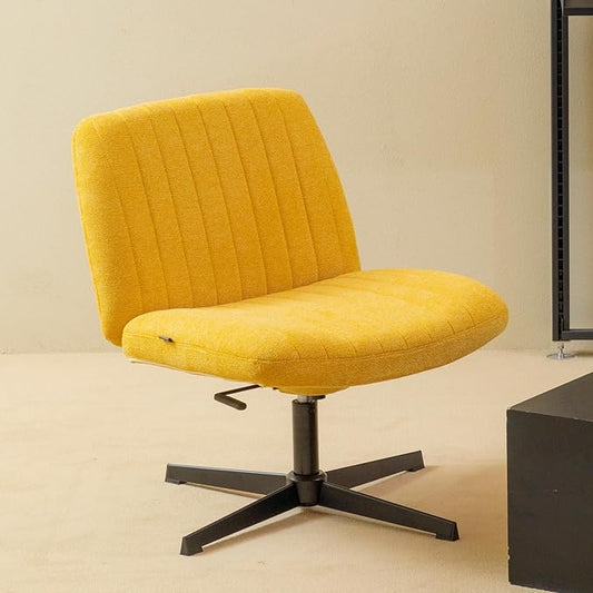 Nouhaus Criss Cross Chair,Armless Cross Legged Office Chair No Wheels, Hight Adjustable Wide Seat Swivel Vanity Home Computer Task Desk Chair (Yellow)