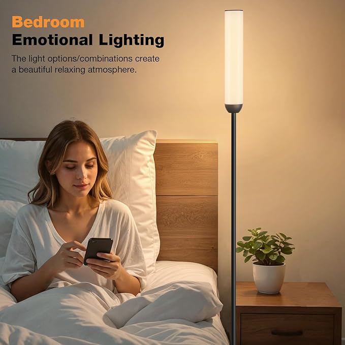LED Floor Lamp with Remote Control, 65" Standing Lamp with Stepless Adjustable 3000K-6500K Colors & 5%-100% Brightness, Foot Switch(Black)