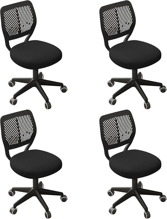 Armless Desk Chair, Height Adjustable Swivel Office Rolling Task Chairs with Soft Mesh Padded Cushion, Ergonomic Small Study Computer Chair for Girls Boys Teens (Black, 4PCS)