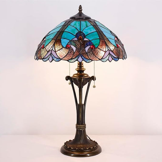 Tiffany Table Lamp Green Liaison Stained Glass Desk Lamp 16X16X24 Inches Reading Light