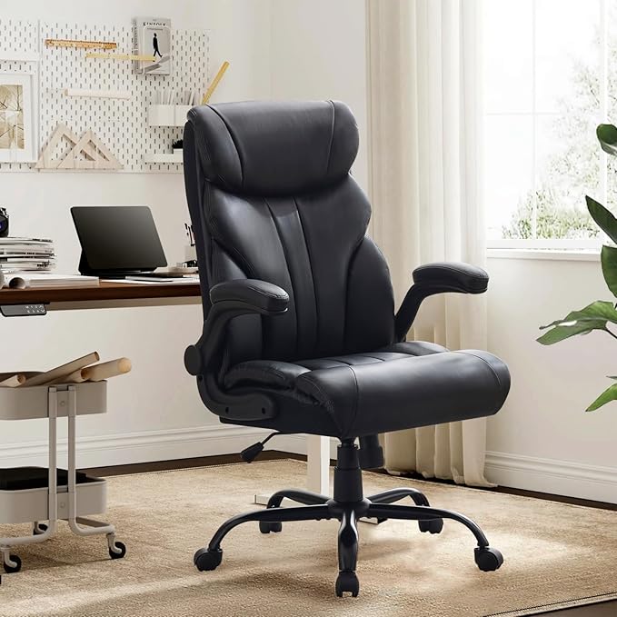 Leather Home Office Chair,500lbs Big and Tall Ergonomic Desk Chair,360°Swivel Free,100°-118°Recline,43"- 47" Height Adjustable,Silent 360° Casters for Home Office Computer Desk