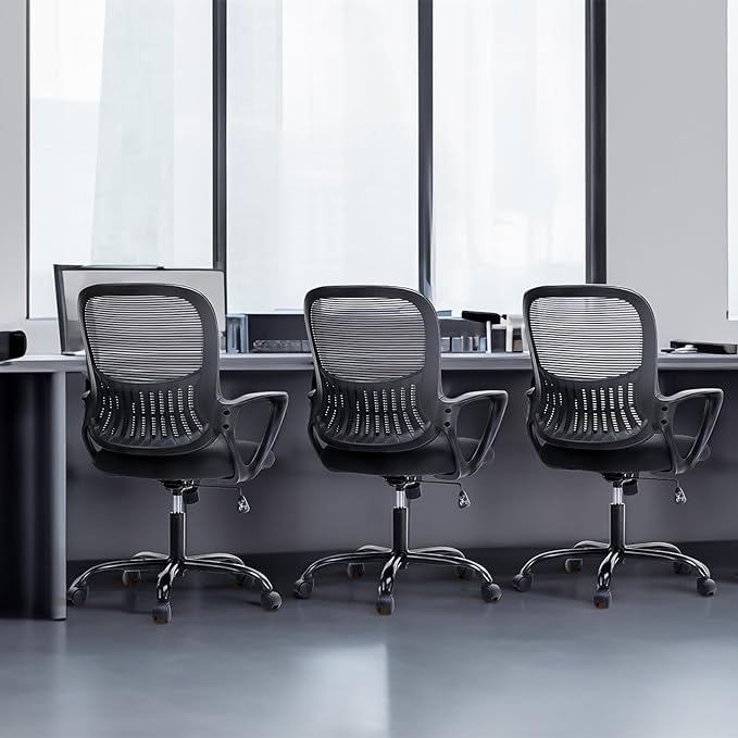SMUG Office Computer Desk Chair, Ergonomic Mid-Back Mesh Rolling Work Swivel Task Chairs with Wheels, Comfortable Lumbar Support, Comfy Arms for Home, Bedroom, Study, Dorm, Student, Adults