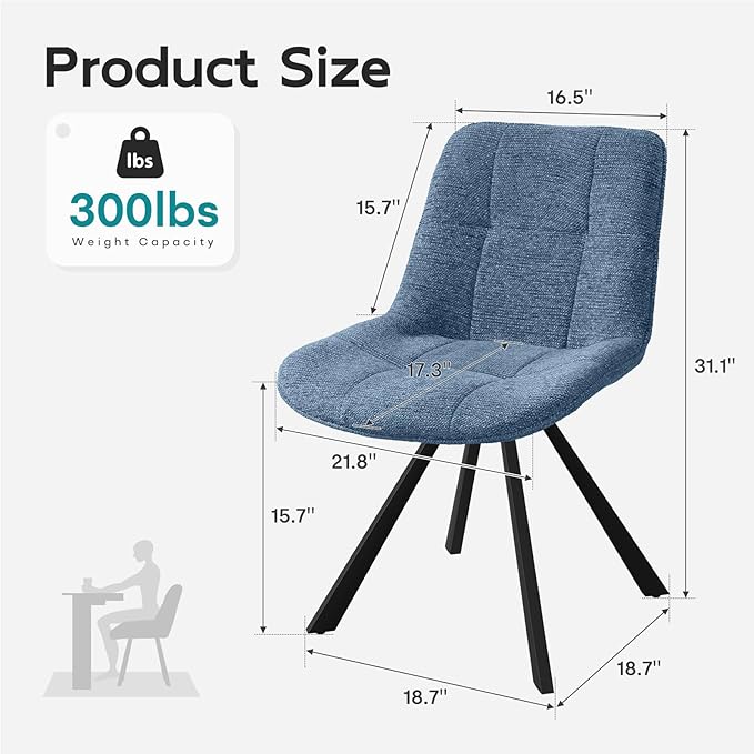 Mid Century Modern Armless Desk Chair No Wheels, Swivel Accent Chair, Velvet Upholstered Swivel Vanity Chair with Back and Metal Legs for Bedroom, Home Office, Ocean Blue