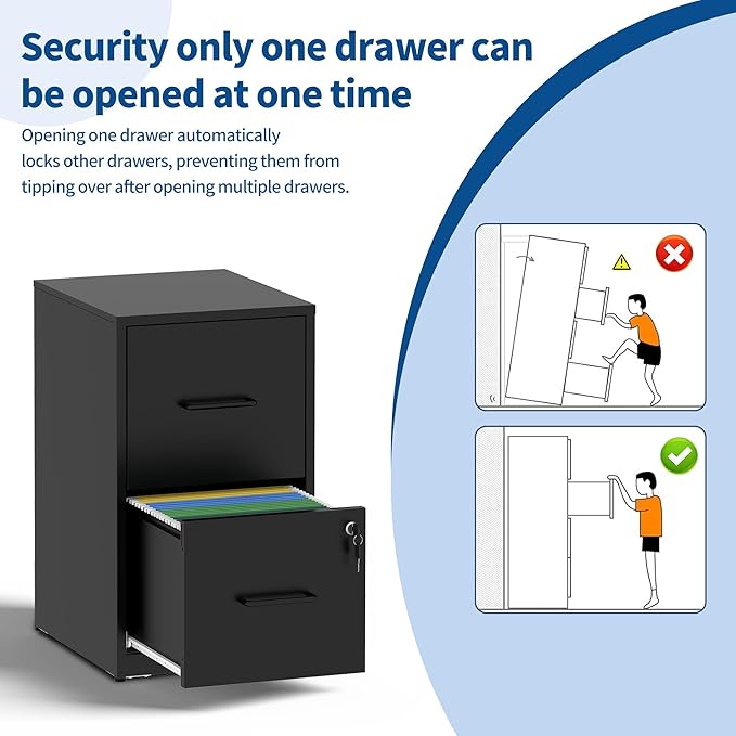 2-Drawer Locking Vertical File Cabinet, Metal Storage Cabinet for Office/Home – Secure Vertical Filing for Letter/Legal/A4/F4 Documents, Easy to Assemble Steel Cabinet