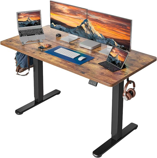 Cubiker CUIBIKER 55'' Standing Desk, Electric Stand up Height Adjustable Home Office Table, Sit Stand Desk with Splice Board, Rustic Brown