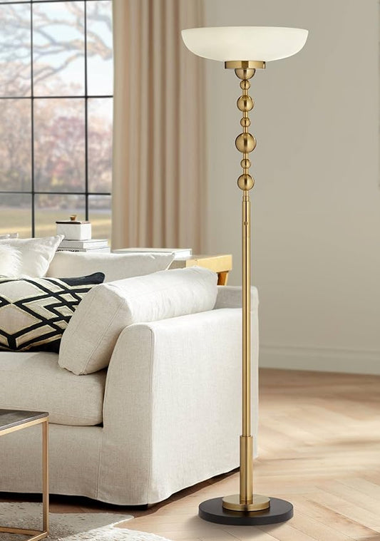 Possini Euro Design Summit Light Blaster Modern Torchiere Floor Lamp 71" Tall Warm Gold Metal Frosted White Glass Shade Decor for Living Room Reading Bedroom Bedside Office Family House Home