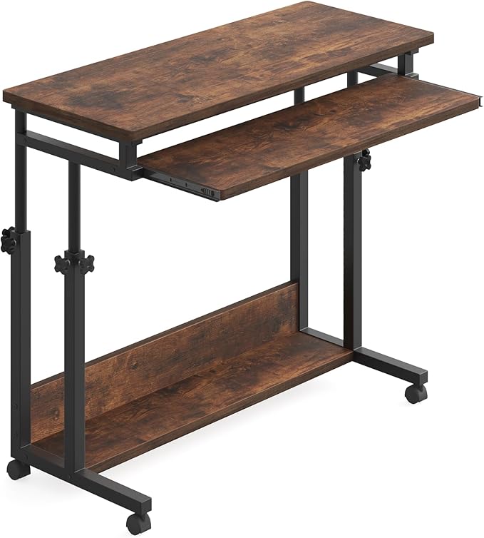 Tribesigns Portable Desk for Sofa and Bed, Height Adjustable Laptop Table Small Standing Desk Rolling Computer Cart with Keyboard Tray on Wheels for Home Office