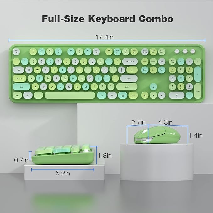 Wireless Keyboard and Mouse Combo - GEEZER Olive Green Full-Sized Colorful Keyboard 104 Keys - USB 2.4 G Receiver Plug and Play with Round Keycap Typewriter Keyboards, for Windows, PC, Laptop, Desktop
