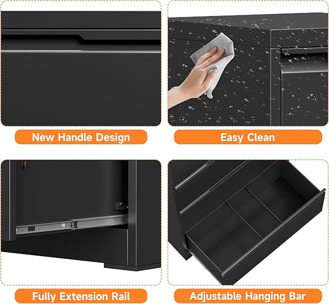 Coolsun Metal Lateral File Cabinet, 4 Drawer File Cabinet with Lock, Wide Filing Cabinet for Home Office, Locking Storage Cabinet for Hanging A4/F4/Letter/Legal, Assembly Required (Black, 4 Drawer)