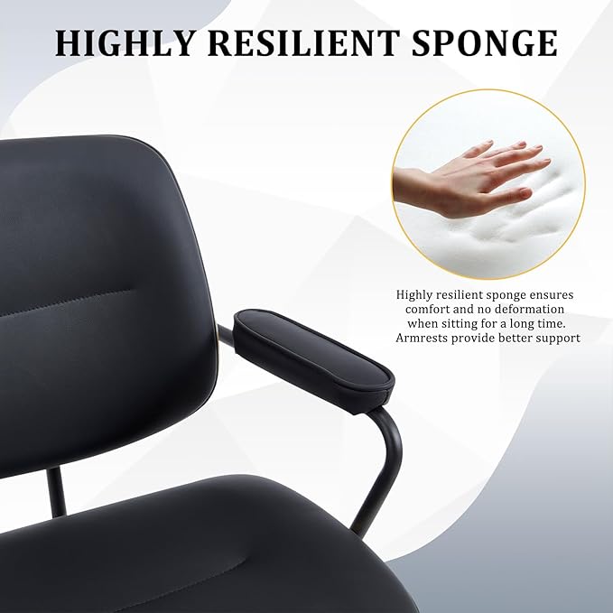 BV Mid Century Modern Office Chair Set of 1, Swivel Rolling Deak Chair with Armrests and Walnut Back, Adjustable Desk Chair for Home Office, Black