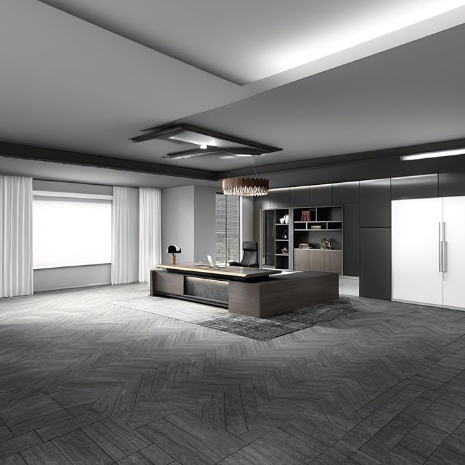 102IN Modern Executive Desk - L-Shaped Executive Desk with Light Strip Design & Multifunctional Locker & Convenient Wire Routing Box & Keyless Combination Lock