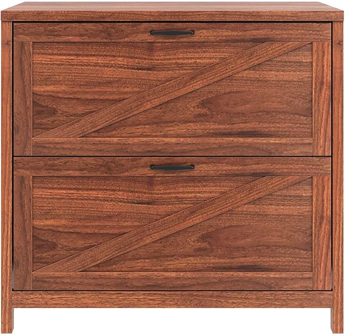 VOWNER 2 Drawer Farmhouse File Cabinet, Filing Cabinet with Printer Stand, Fit A4, Letter Size, Hanging File Folders for Home Office, Walnut