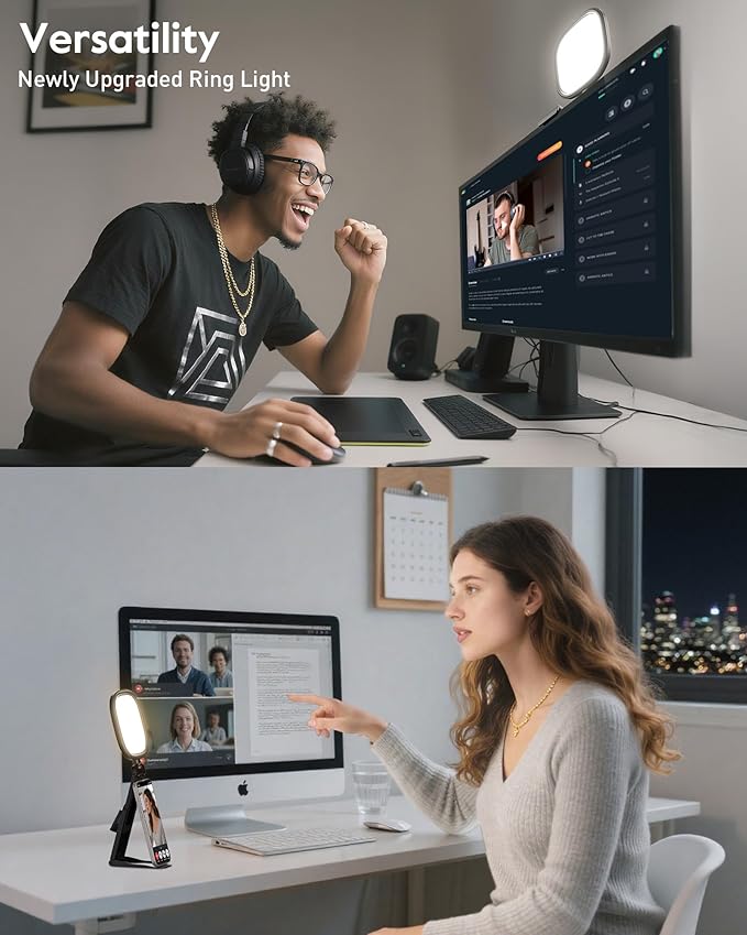 Ring Light for Desk, Laptop, Monitor & Phone – Soft Eye-Caring Webcam Light with 84 LEDs, 50 Modes, CRI 97.8+ for Zoom, Streaming, Video Calls, Remote Work – USB-Powered Selfie Light
