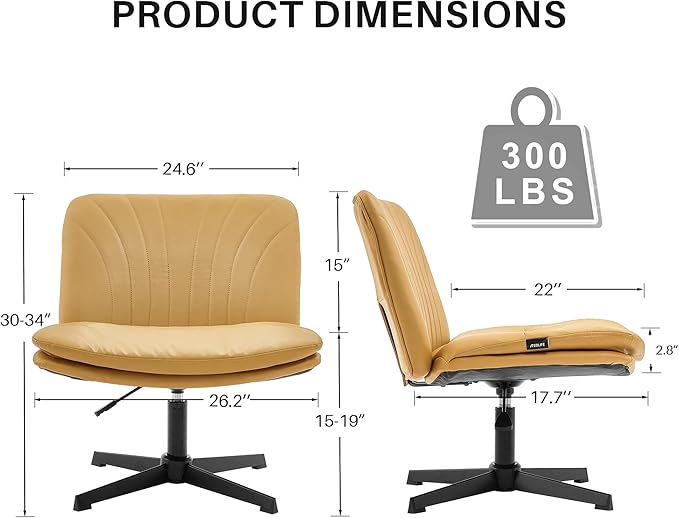 Redlife Leather Swivel Desk Chair Cross Legged Office Chair Wide Accent Chairs Height Adjustable Criss Cross Chairs, Wrapped Double Cushion, for Living Room Bedroom Reading Room (Brown)