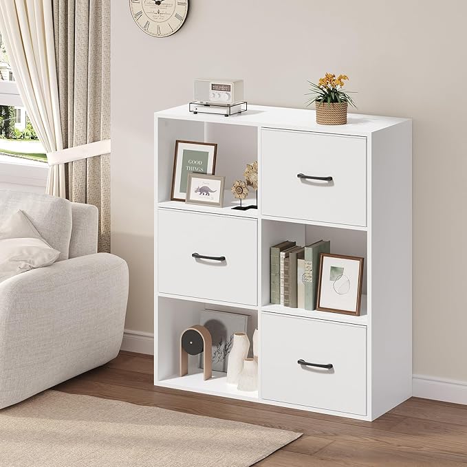 White Filing Cabinet, 3-Drawer Vertical File Cabinet, 3 Tier Bookshelf, Modern Lateral Office Cabinet, Office Storage with Adjustable Hanging Rods for A4/Letter Files, White FCWT9001